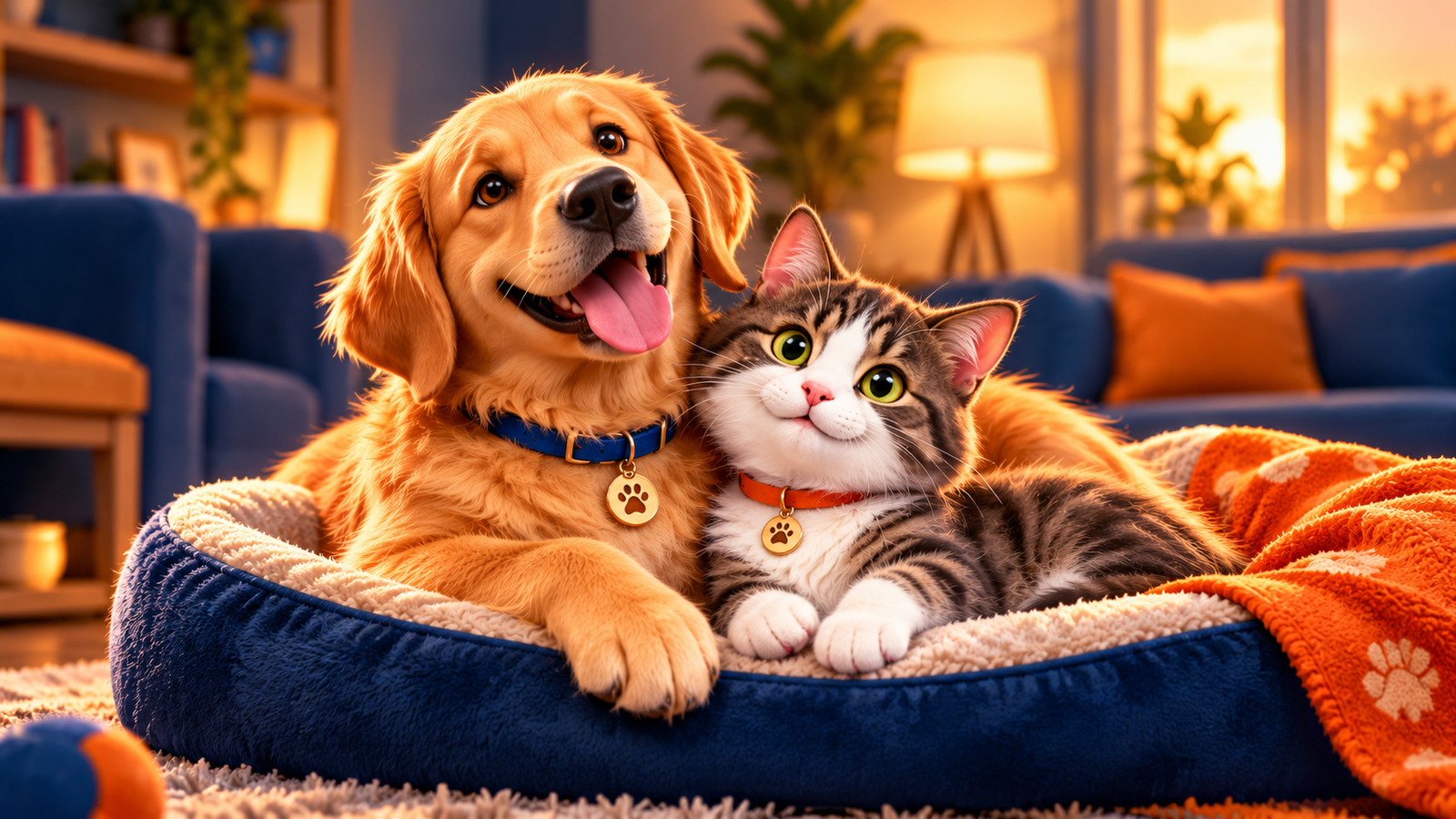 Chien et chat dans un environnement chaleureux